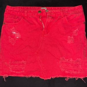 Red denim mini  skirt